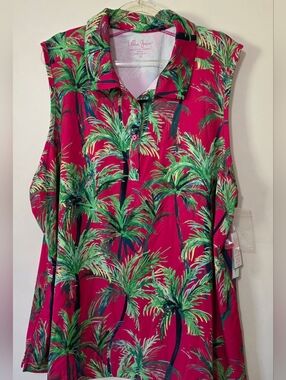 NWT UPF 50 Tropical Golf Shirt Sleeveless Bright Pink Palms Athleisure Size 2x